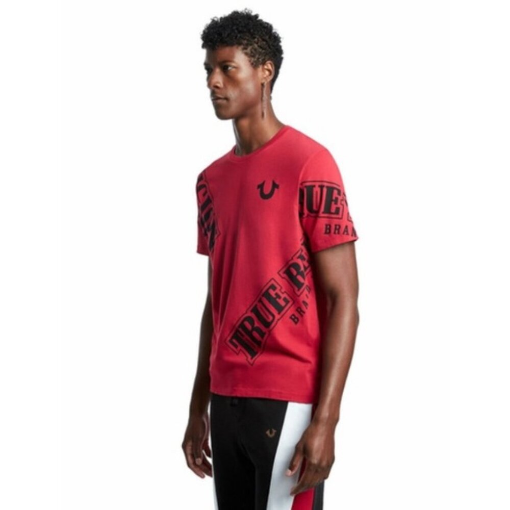 True Religion Men's True Verb Scatter Tee T-Shirt - Ruby Red - Picture 3 of 11